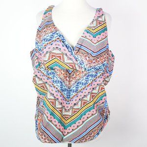 Time and Tru Womens 3X Chevron Geometric Underwired Tankini Top